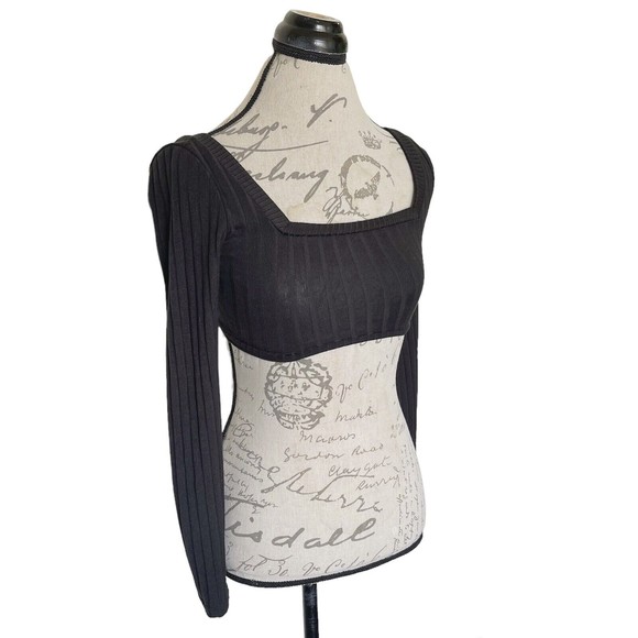 Fashion Nova Womens Black Ribbed Cropped Long Sleeve Top Size XS NWT Stretch - Picture 4 of 14